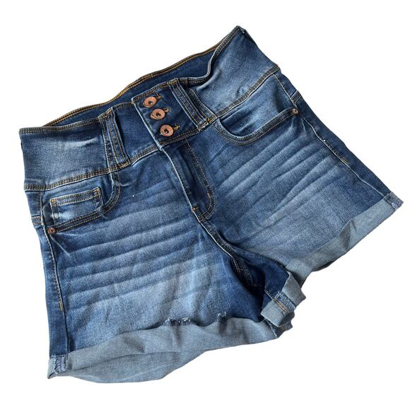 ARIYA JEANS High Waist Cutoff Jean Shorts Sz 7/28 3 Button Stretch Festival - Picture 1 of 13